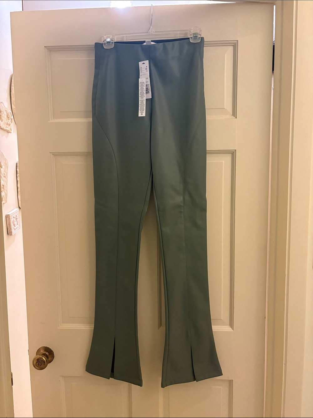 Topshop Olive Green Faux Leather Skinny Pants, 4, NWT